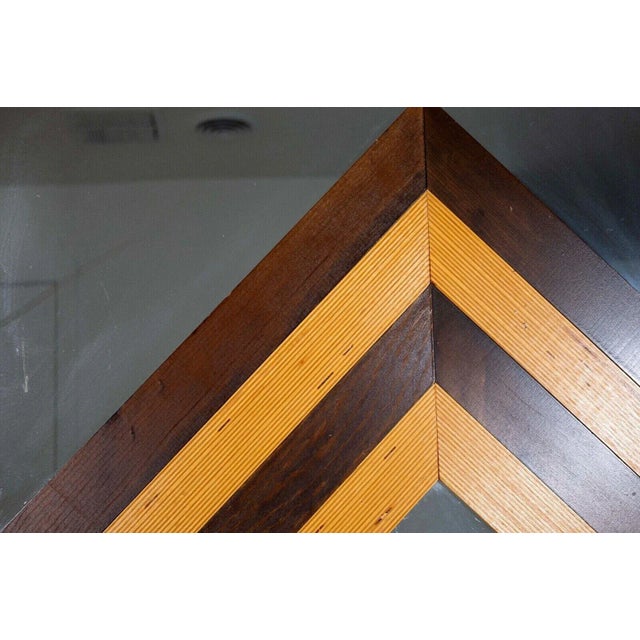 Late 20th Century Post Modern Wooden Chevron Design & Leather Patch Mirror For Sale In Detroit - Image 6 of 8