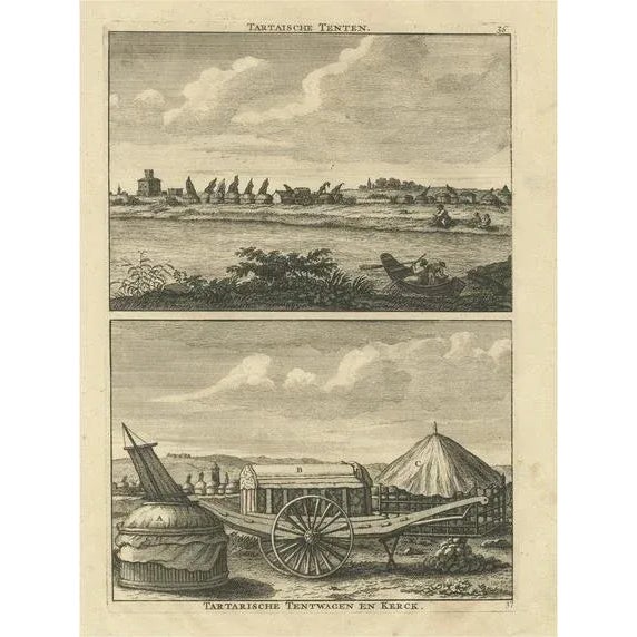 Cornelis de Bruyn, Tartar Tents, Wagon and a Tartar Church, 1714, Print For Sale - Image 6 of 6