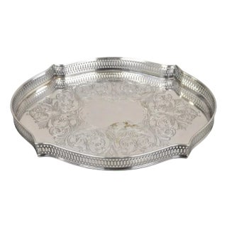 Vintage Lbs Co Silver Plated Scalloped Trinket Dish Tray With Pierced Gallery For Sale