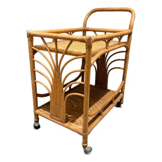 Vintage Bamboo and Rattan Bar Cart Serving Trolley For Sale