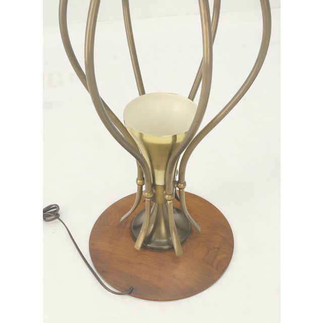 Wood Pair of Onion Shape Turned Solid Walnut Bases Brass Harps Table Lamps MINT! For Sale - Image 7 of 13