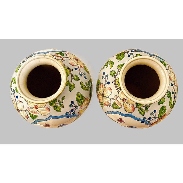 Ceramic Vintage Pair of Chinoiserie Song Bird Vases, Andrea by Sadek For Sale - Image 7 of 7
