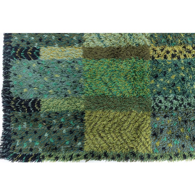 1960s Mid-Century Scandinavian Rug Rya Pile Rug "Alvastra Green" By Marianne Richter For Sale - Image 5 of 8