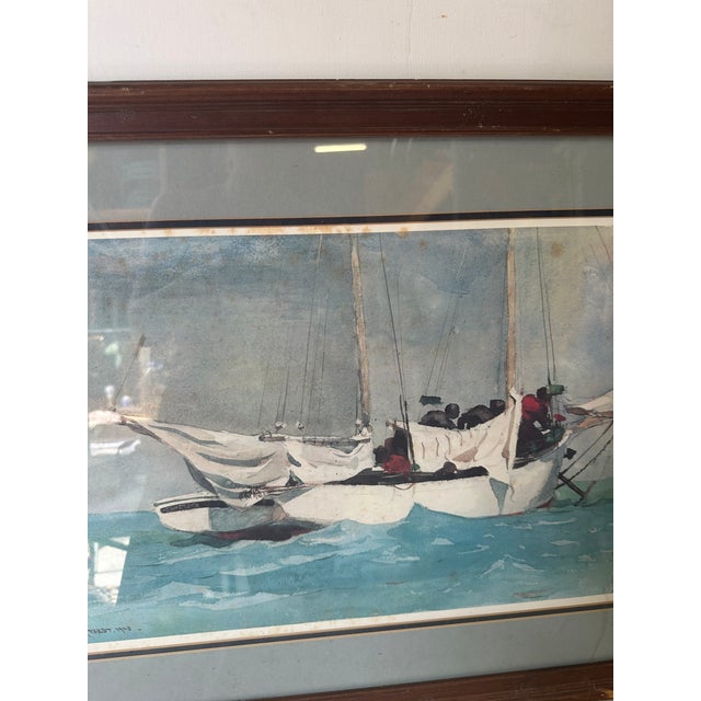 1970s Signed and Framed Seascape Painting of Boat For Sale - Image 9 of 10
