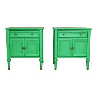 Pair of Mid-Century Green Laquered Nightstands For Sale
