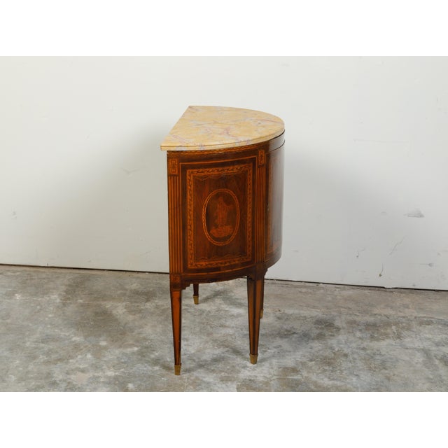 Italian Neoclassical 18th Century Walnut Demilune Cabinet with Marquetry Décor For Sale - Image 9 of 12
