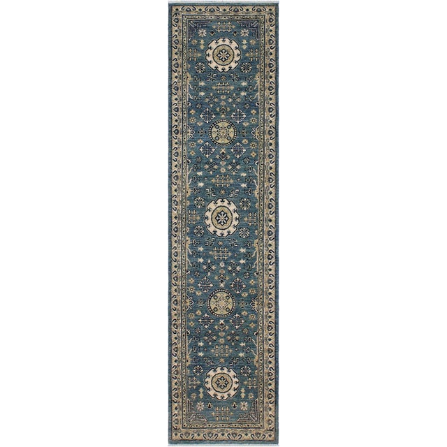 Shabby Chic Ziegler Blue/Ivory Wool Runner Rug- 2'5'' X 9'5'' For Sale - Image 10 of 10