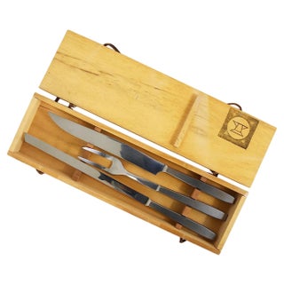 Boxed Amboss 2050 Carving Knives and Fork attributed to Helmut Alder, Austria, 1950s, Set of 3 For Sale