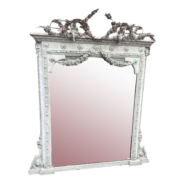 Large Antique English Painted Overmantle Mirror For Sale