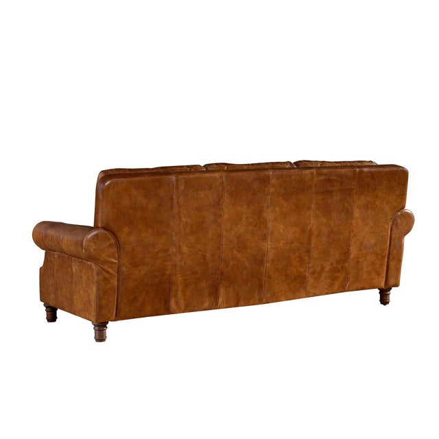 Brown English Rolled Arm Sofa - Light Brown Leather For Sale - Image 8 of 10