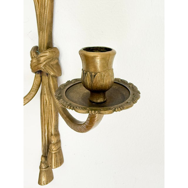 Vintage Brass Double Wall Candle Sconce, 1950s For Sale - Image 6 of 15