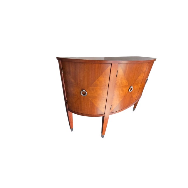 Neoclassical 1990s Ethan Allen Avenue Demilune Sideboard Cherry Buffet Credenza Cabinet Console For Sale - Image 3 of 15