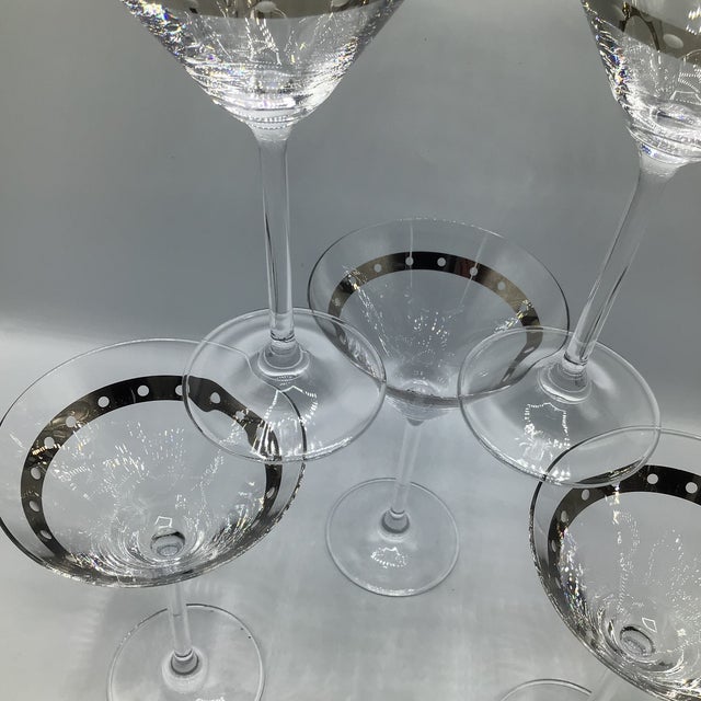 Platinum Dot Banded Martini Glasses by the Cellar of New York - Set of 5 For Sale - Image 9 of 12