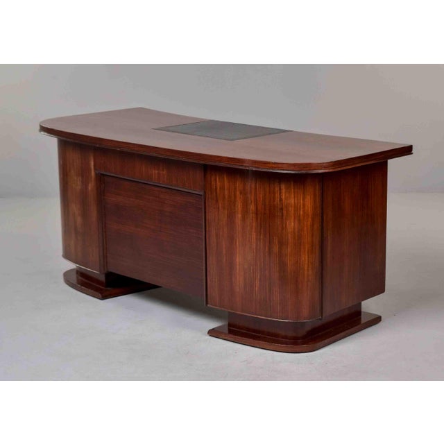 French Art Deco Mahogany Executive Desk With Inset Leather Writing Surface, Circa 1930s For Sale - Image 11 of 13