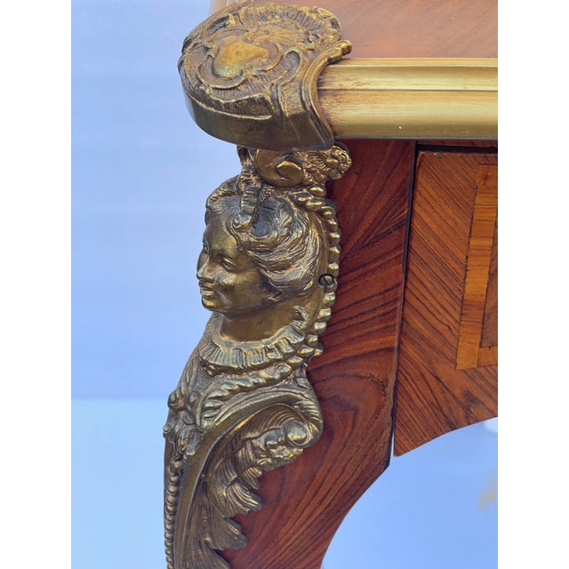 1920s Gorgeous French Louis XVI Style Marquetary Desk With Ormolu For Sale - Image 4 of 10