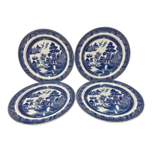 Set of 4 Antique Wedgwood Blue Willow Dinner Plates Made in England