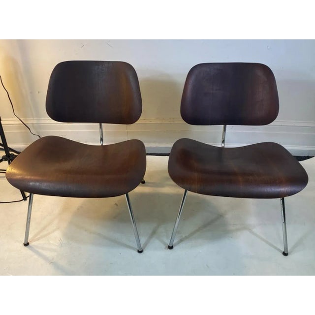 Rare Pair Of Early Bent Wood Lounge Chairs Designed By Charles Eames For Herman Miller.Both Have Evans/Herman Miller...
