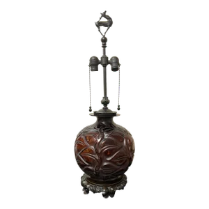 Rene Lalique "Sophora" Amber Glass & Bronze Mounted Table Lamp Circa 1926