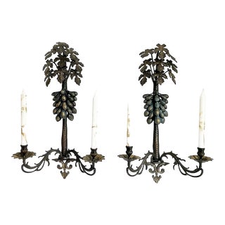1940s Iron Fig Tree Candle Sconces - a Pair For Sale