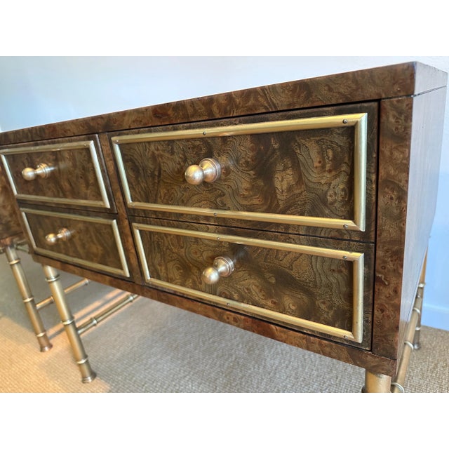 Brown Vintage Burlwood and Brass Night Tables by Mastercraft - A Pair For Sale - Image 8 of 11