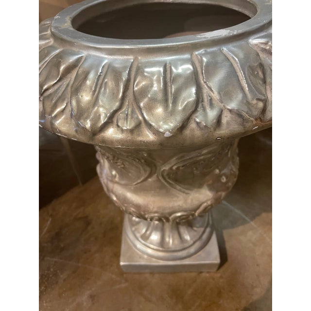 Traditional 1990s Italian Hand Painted Ceramic Urn With Silver Leaf For Sale - Image 3 of 12