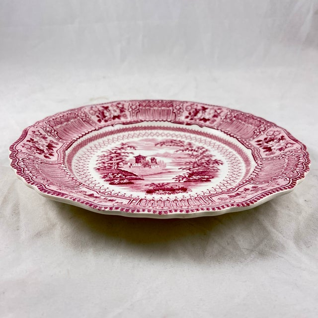 Pink Ralph Stevenson Pink English Transferware Dinner Plates, Cologne Pattern, Set of 8 For Sale - Image 8 of 13