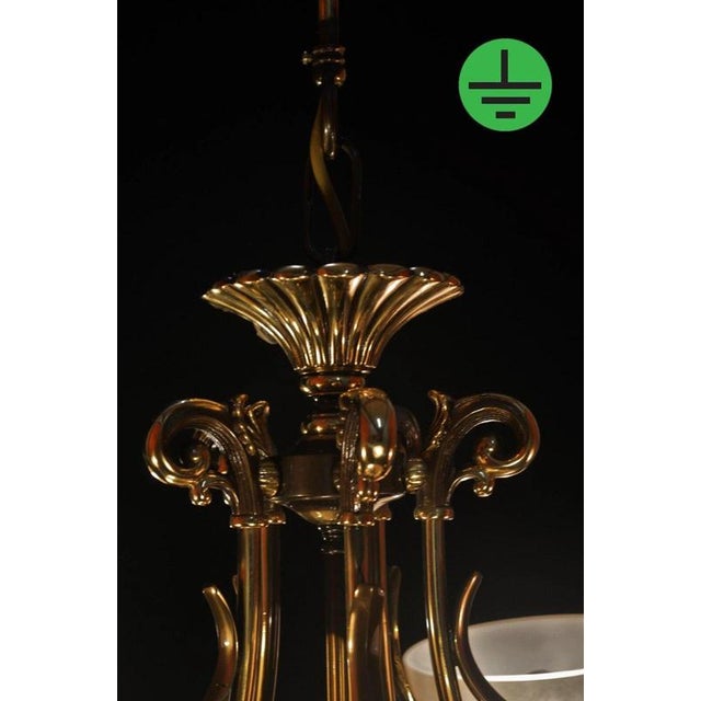Art Deco Six-Light Chandelier in Brass and Tinted Glass, 1930 For Sale - Image 6 of 18