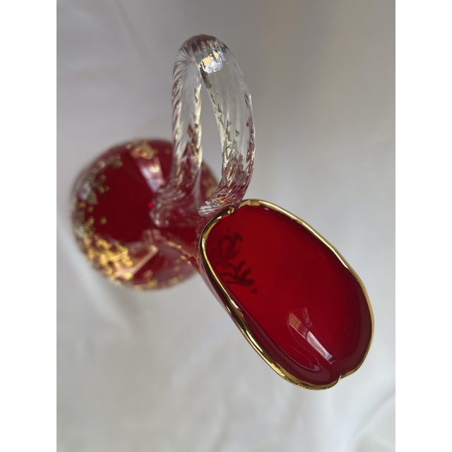 Murano Tre Fuochi Enameled Red & Gold-Hand-Blown Glass Carafe, Decanter For Sale - Image 12 of 17