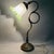 Art Nouveau Whiplash Curve Brass Tulip and Green Glass Table Lamp, 1950s For Sale - Image 3 of 14