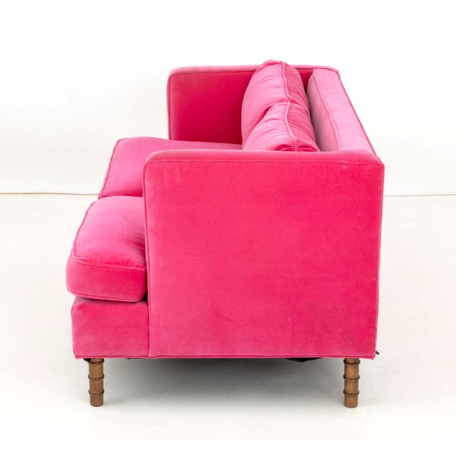 Contemporary Hot Pink Velvet Upholstered Loveseat For Sale - Image 4 of 6