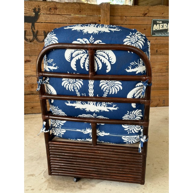 Vintage Braxton Culler Stacked Rattan Swivel Lounge Slipper Chair in Thibaut Fabric For Sale - Image 10 of 13