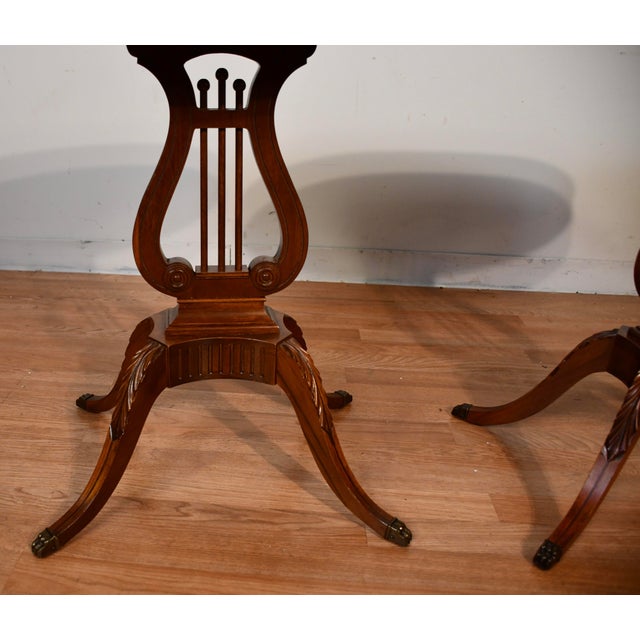 1940s 1940s Mersman Duncan Phyfe Style Mahogany Lyre Base Pair of Side Tables / End Tables For Sale - Image 5 of 15
