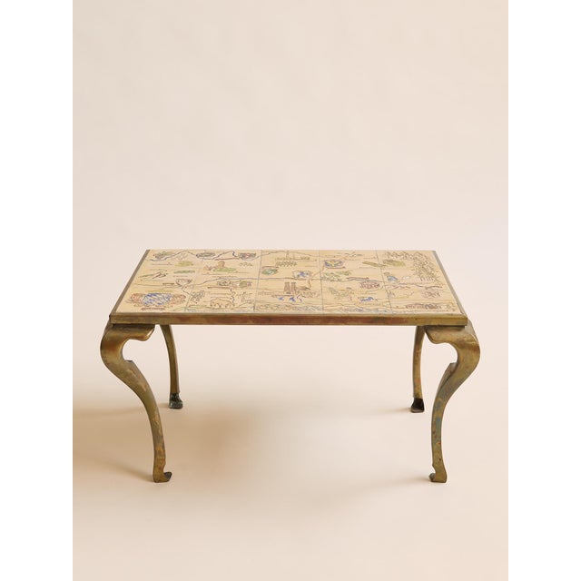 This vintage french-inspired coffee table features a hand-tiled top composed of illustrated ceramic tiles set within a...