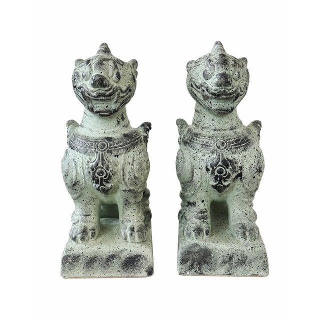 Add timeless character and symbolic protection to your home or garden with this striking pair of vintage Asian Foo Dog...