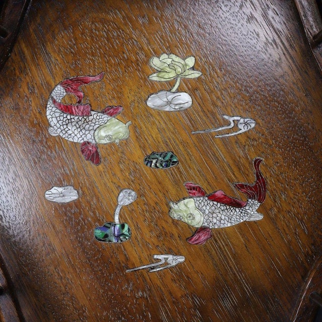 Huali Rosewood Foliate Tray Inlaid With Mother-of-Pearl For Sale - Image 4 of 9