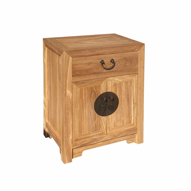 Chinese Oriental Natural Tan Light Brown End Table Nightstand Cabinet For Sale - Image 3 of 6