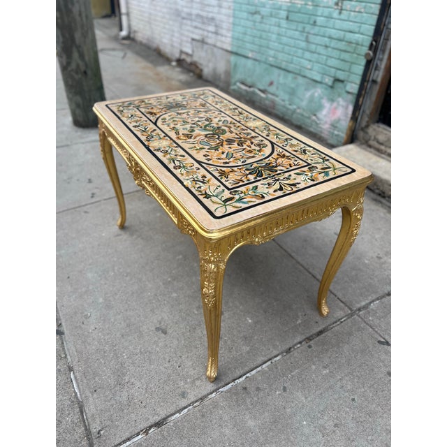 Beautiful Italian Style Scagliola table in gold leaf I have different of other colors on top.one drawer Dimensions Width...