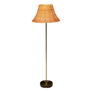 Falkenbergs Belysning, Floor Lamp, Brass, Rattan, Sweden, 1950s For Sale