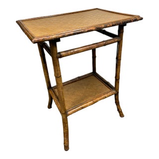 Burnt Bamboo Tiered Side Table For Sale