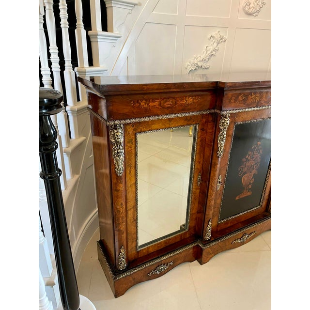 Large Antique Victorian Inlaid Floral Marquetry Burr Walnut Ormolu Mounted Credenza, 1850s For Sale - Image 16 of 18