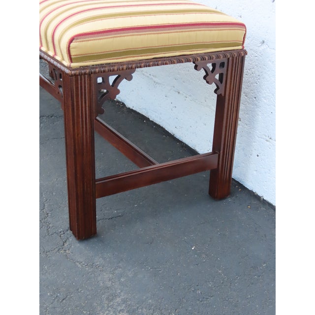 Late 20th Century Chinese Chippendale Long Upholstered Window Hall End of Bed Bench 6596 For Sale - Image 5 of 10
