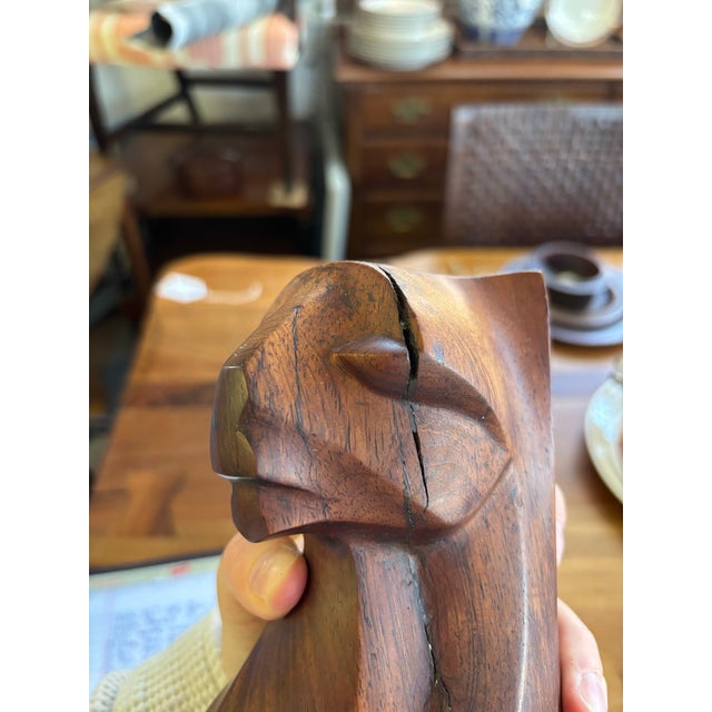 1960s Vintage Hand Carved Wooden Cat Figurine For Sale - Image 5 of 6