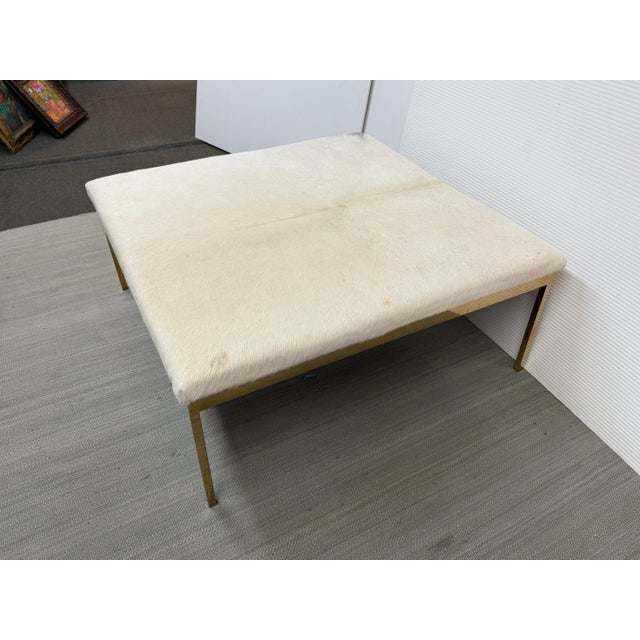Modern Square Cowhide Ottoman + Brass Frame For Sale In San Francisco - Image 6 of 12