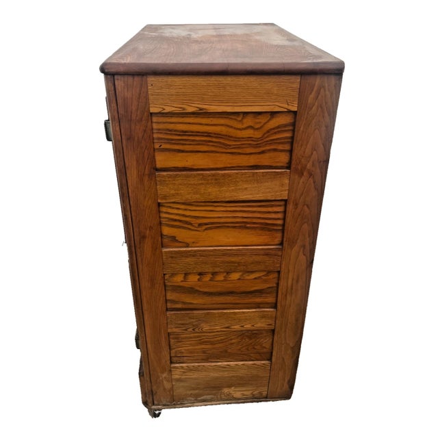Early 20th Century Antique Ice Box Three Storage Cabinets, Oak, Brass Latches Three Racks 32" Wide For Sale - Image 5 of 9