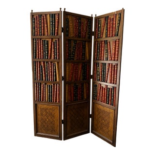 Vintage Maitland-Smith Style Faux Book Library Room Divider Screen For Sale