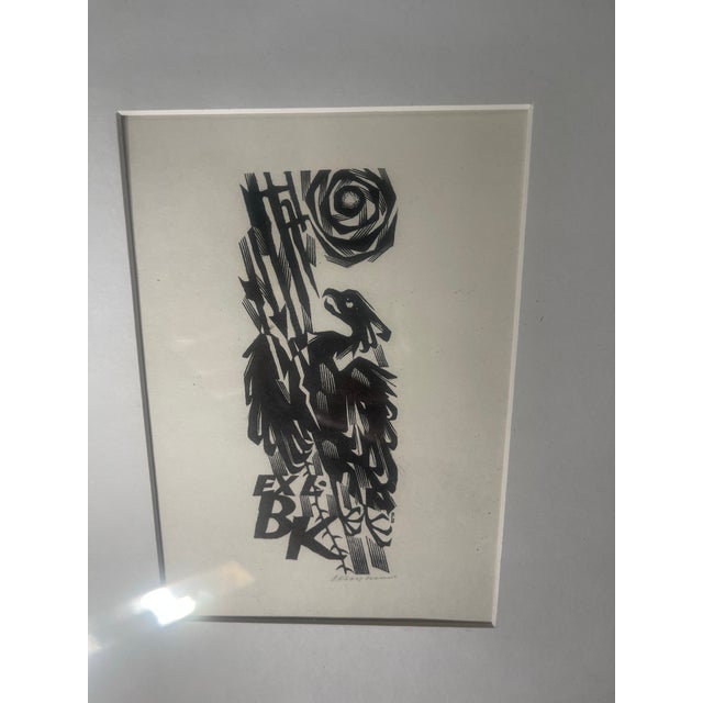 Late 20th Century Signed Graphic Print by Vojtěch Cinybulk, Abstract Bird Composition, Framed For Sale - Image 4 of 4