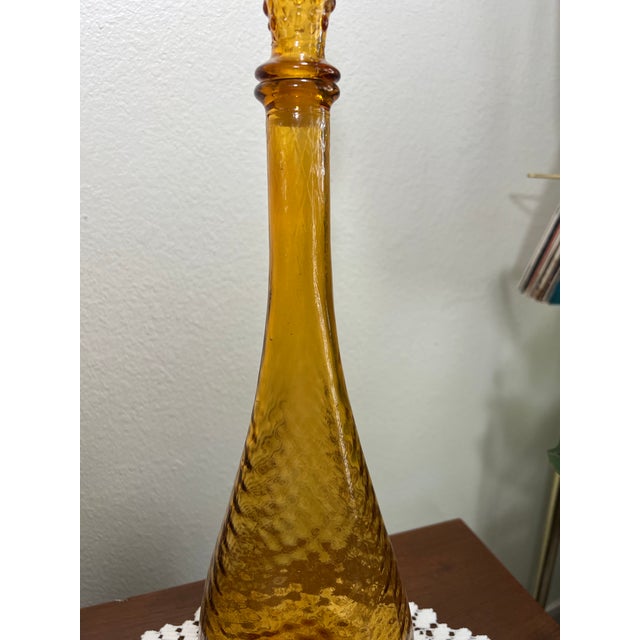 Mid-Century Modern Vintage Mid Century Amber Glass Waffle Empoli Genie Decanter, Made in Italy For Sale - Image 3 of 7