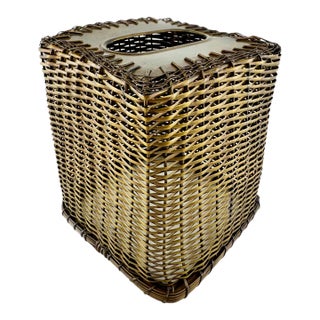 Vintage Woven Brass Metal Tissue Box Cover For Sale