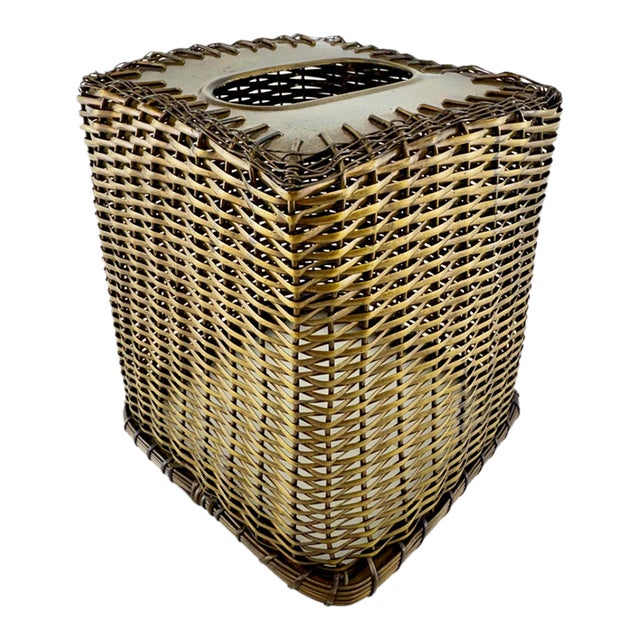 Vintage Woven Brass Metal Tissue Box Cover For Sale