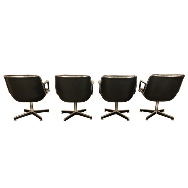 Set of 4 Mid Century Modern Charles Pollock Knoll Black Leather Executive Chairs, 1963 For Sale - Image 9 of 17